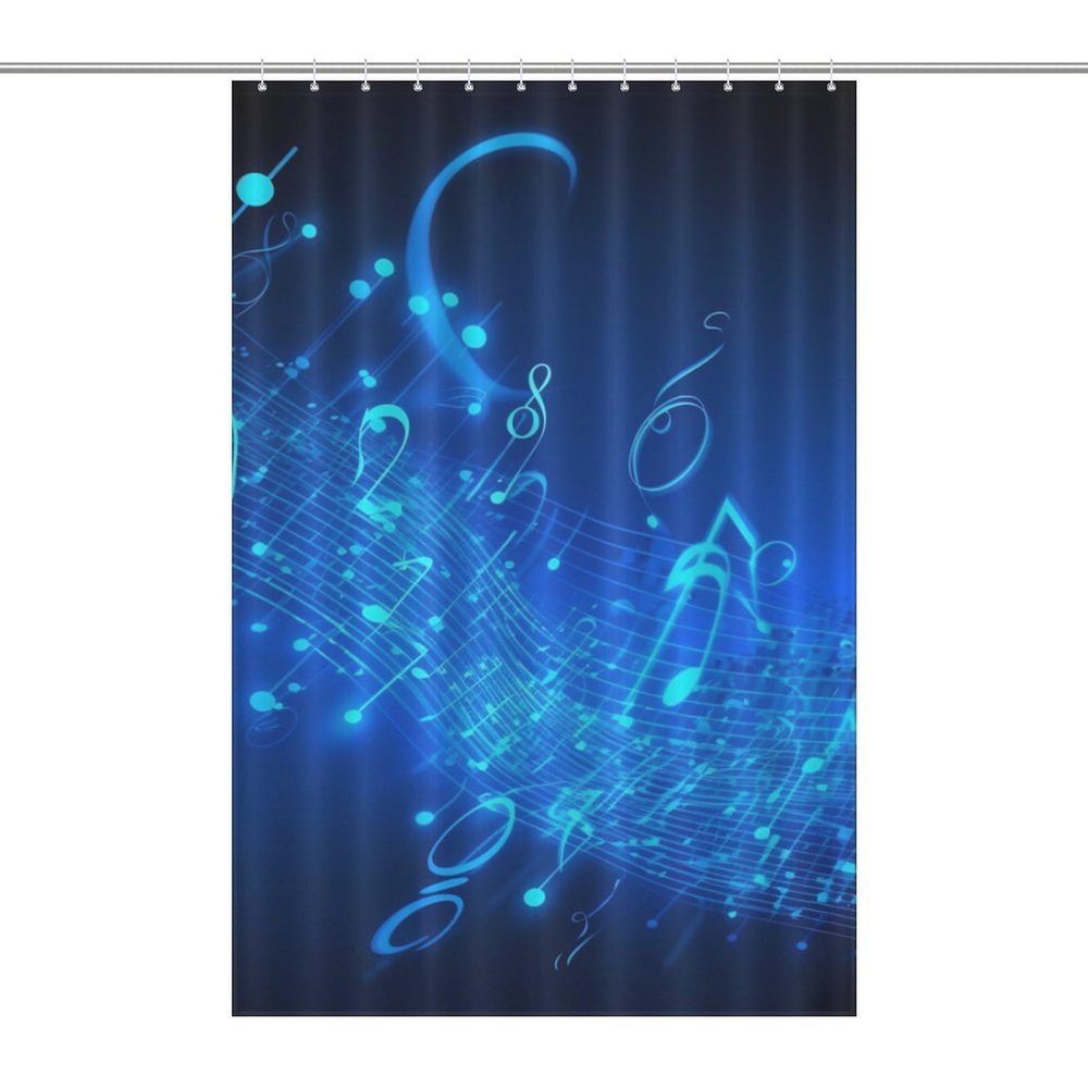 LFDSPYJE Shower Curtain Blue Musical Notes Waterproof Bath Curtain Modern Fabric Shower Curtain Set with 12 Hooks Heavy Duty Bathroom Curtain for Showers Bath Tubs 36-72 Inch