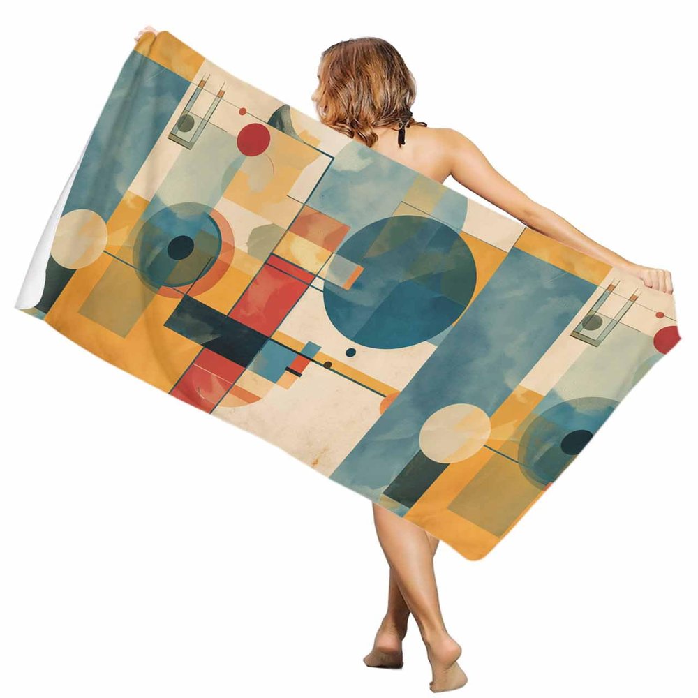 EwdeWwo Abstract Microfiber Beach Towel, Oil Painting Retro Geometric Orange 31" x 63" Bath Towel Quick Dry Sand Free Travel Pool Towels for Beach Chair, Sun-Bath, Camping, Vacation