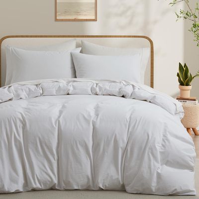 100% Washed Cotton Duvet Cover Set, Linen Like Natural Bedding Set with Zipper Closure (No Comforter), 104x98 Inches, Cal King, White