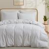 100% Washed Cotton Duvet Cover Set, Linen Like Natural Bedding Set with Zipper Closure (No Comforter), 104x98 Inches, Cal King, White view 1