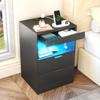 Gadroad Night Stand, LED Nightstand with Charging Station, Wood Bedside Table, End Table Sofa Couch Side Table with Pull-Out Shelf, Black view 1