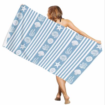 EwdeWwo Ocean Microfiber Beach Towel, Sea Shell Coral Starfish Stripes Blue 35" x 71" Bath Towel Quick Dry Sand Free Travel Pool Towels for Beach Chair, Sun-Bath, Camping, Vacation
