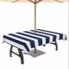 Lsrtoss Navy Blue Striped Outdoor Tablecloth with Umbrella Hole & Zipper, Farmhouse Rectangle Tablecloth 60x102 Inch, Modern Blue White Stripes Patio Table Cover Waterproof Table Cloth for Picnic view 1