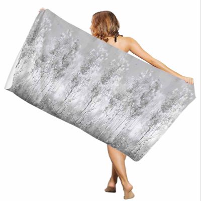 EwdeWwo Tree Microfiber Beach Towel, Modern Art Gray Oil Painting Style Forest 31" x 63" Bath Towel Quick Dry Sand Free Travel Pool Towels for Beach Chair, Sun-Bath, Camping, Vacation