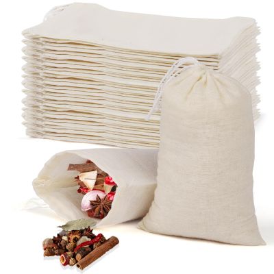 40 Pcs Empty Spice Bags for Cooking Soup, Reusable Tea Bags for Loose Tea, 4x6 In Natural Muslin Drawstring, Small Cheese Cloth Cotton for Straining, Unbleached Cheesecloth Herb Sachet