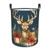 Xmas Gift Deer Laundry Hamper Waterproof Laundry Basket Waterproof Circular Dirty Clothes Hamper with Handle Collapsible Washing Bin Storage Basket for Clothes and Toys view 1