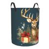 Xmas Gift Deer Laundry Hamper Waterproof Laundry Basket Waterproof Circular Dirty Clothes Hamper with Handle Collapsible Washing Bin Storage Basket for Clothes and Toys view 2