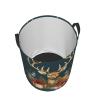 Xmas Gift Deer Laundry Hamper Waterproof Laundry Basket Waterproof Circular Dirty Clothes Hamper with Handle Collapsible Washing Bin Storage Basket for Clothes and Toys view 3
