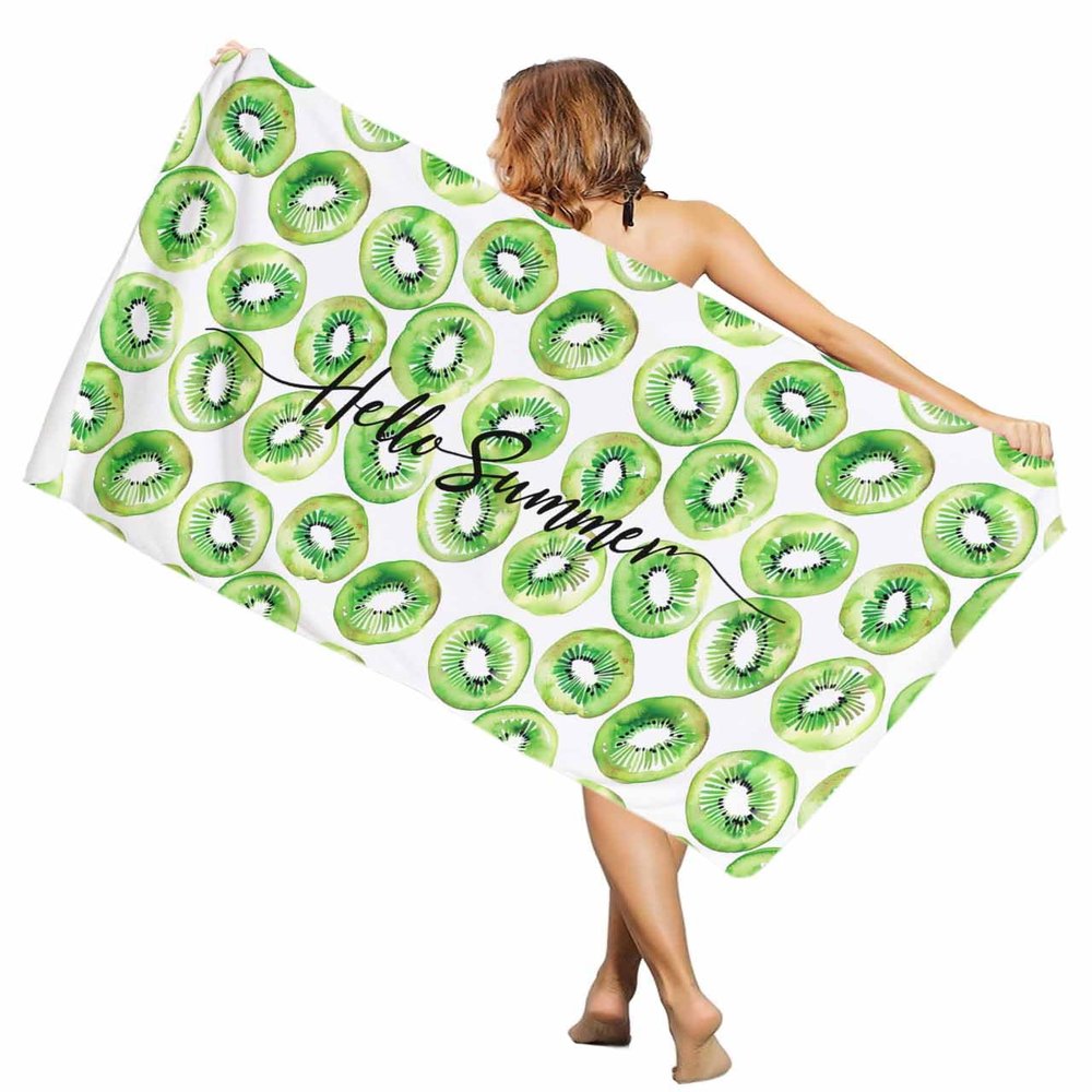 EwdeWwo Summer Microfiber Beach Towel, Summer Tropical Kiwi Fruit 31" x 63" Bath Towel Quick Dry Sand Free Travel Pool Towels for Beach Chair, Sun-Bath, Camping, Vacation
