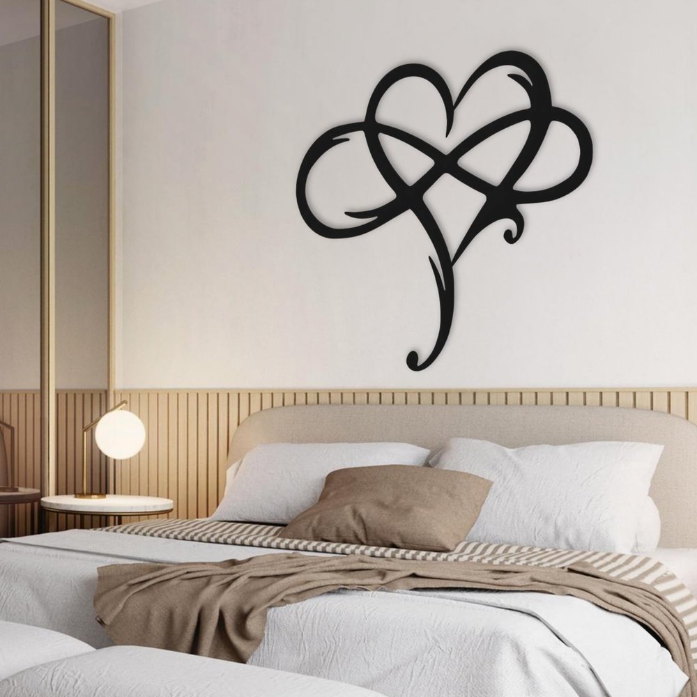 Infinity Heart Metal Wall Art for Home Decor, Eternal Love Sign Steel Wall Plaque, Home Wedding Decor, Eye-Catching Addition to Living Room, Above Bed Decor for Bedroom Ornaments