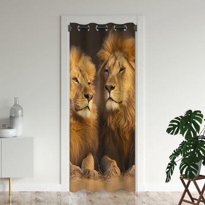 18TH CROZY Lion Door Curtains for Doorways, Africa Animal Majestic Jungle King Blackout Curtain for Kids Bedroom Closet, Grommet Thermal Insulated Privacy Door Drapes for Room Divider, 34" W x 80" L