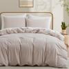 LOVQUE 100% Washed Cotton Duvet Cover Set King Size, Linen Like Natural Bedding Set with Zipper Closure (No Comforter), 104x90 Inches, Light Linen Grey view 1