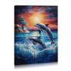 Typruye Dolphin Sunset Canvas Wall Art Animal Painting Art Decor Prints Picture of Dolphins Jumping Out of Water Framed Ready to Hang (24.00x36.00inches) view 1