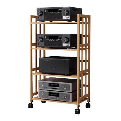 CHZDPP 3 4 Tier Audio Rack Cabinet/Bookshelf, Adjustable Mobile Record Player Stereo Cabinet/Kitchen Storage Racks, Multi-Layer Bamboo AV Media Stand Shelf(Color:4-Tier(Light Brown),Size:60cm/23.6in)
