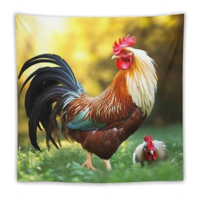 LFDSPYJE Beautiful Rooster Hen Tapestry Wall Hanging Aesthetic Wall Tapestries for Bedroom Plant Flower Backdrop Tapestries Art Tapestrys Poster for Room Decor 60"x60"
