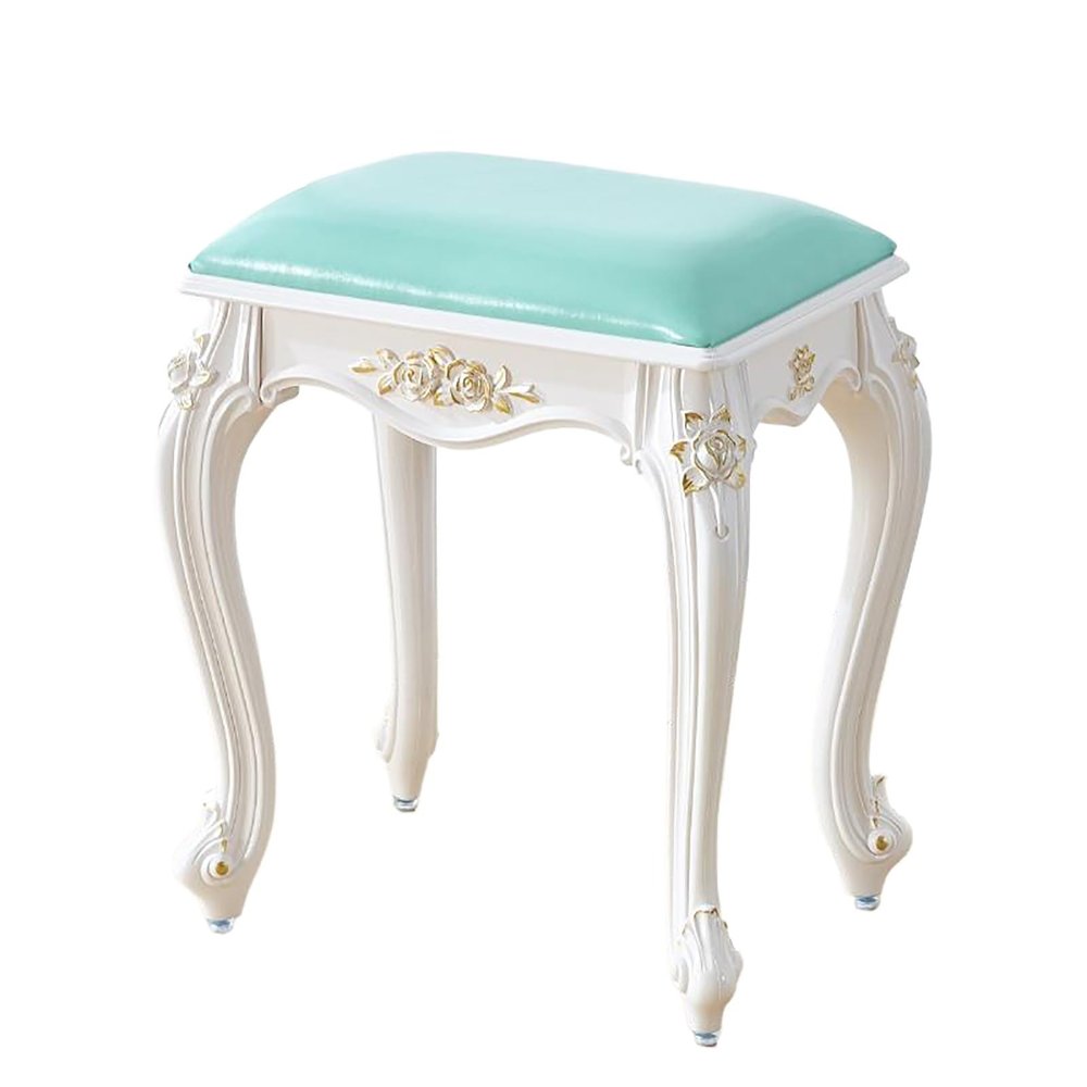 SUZEPER Victorian Style Vanity Stool for Makeup,Round/Rectangular Makeup Stool Cute Accent Stool,Vintage Vanities & Vanity Bench Seat Bathroom Stool Chair,17 Inch