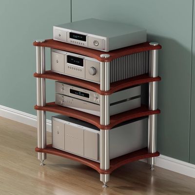 CHZDPP 4-Tier Media Stand Audio/Video Component Cabinet, Corner Stereo Cabinet Furniture for Home Theater Office, Freestanding Bookshelf with Shock Absorbing Nails(Color:Brown)