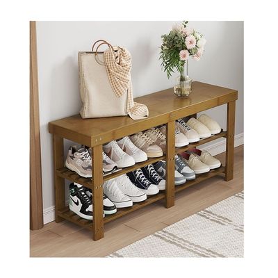 Small Shoe Rack Bench 2-Tier Bamboo Shoe Storage Organizer Entryway Bench Holds Up to 150kg Shoe Shelf Stable and Durable for Entryway Bathroom Bedroom (Color : Wood, Size : 70x25x41cm) (Wood 80x25x