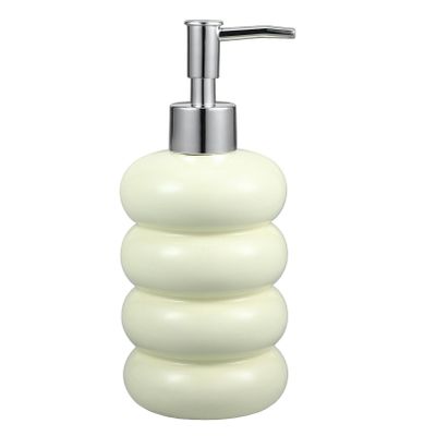 ABOOFAN Ceramic Soap Dispenser, Shampoo Lotion Pump Bottle Chubby Donut Bathroom Bottle Refillable Liquid Bottle Conditioner Container for Kitchen Washroom 450ml