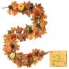 Artificial Fall Maple Leaves Garland Hanging Vine 6Ft Fake Pumpkin Pine Berries Autumn Decoration Garland Decor for Fireplace Home Doorway Party Indoor Outdoor view 1
