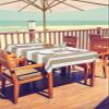 Lsrtoss Beige Striped Outdoor Tablecloth with Umbrella Hole & Zipper, Farmhouse Rectangle Tablecloth 60x102 Inch, Modern Beige White Stripes Patio Table Cover Waterproof Table Cloth for Picnic/Party view 2