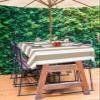 Lsrtoss Beige Striped Outdoor Tablecloth with Umbrella Hole & Zipper, Farmhouse Rectangle Tablecloth 60x102 Inch, Modern Beige White Stripes Patio Table Cover Waterproof Table Cloth for Picnic/Party view 3