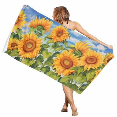 EwdeWwo Summer Microfiber Beach Towel, Retro Nature Botanical Sunflowers 35" x 71" Bath Towel Quick Dry Sand Free Travel Pool Towels for Beach Chair, Sun-Bath, Camping, Vacation