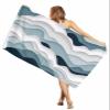 EwdeWwo Abstract Microfiber Beach Towel, Modern Geometric Ombre Blue Gray Ocean Wave Stripe 35" x 71" Bath Towel Quick Dry Sand Free Travel Pool Towels for Beach Chair, Sun-Bath, Camping, Vacation view 1