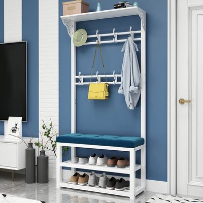 Generic Clothes Rail, Garment Rail Freestanding Cloth Hanger Rail, Garment Coat Rack with Bench and Lower Storashelf for Boxes Shoes Boots/B