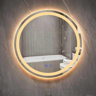 Yajuer Lighted Vanity Mirror, Dimmable Bathroom Mirror with LED Lights, Wall Mounted Anti-Fog Circle Mirror for Living Room, Bedroom, Entryway, Hallway(Color:Warm Light defog,Size:70cm)