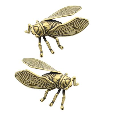 Luxshiny 2pcs Brass Cicada Figurine Sculpture Elegant Desktop Ornament for Home Office Decor Unique Cicada Decoration for Living Room Compact Smooth Material