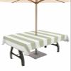 Lsrtoss Sage Green Striped Outdoor Tablecloth with Umbrella Hole & Zipper, Farmhouse Rectangle Tablecloth 60x84 Inch, Modern Sage Green White Stripes Patio Table Cover Waterproof Table Cloth view 1