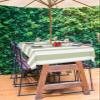 Lsrtoss Sage Green Striped Outdoor Tablecloth with Umbrella Hole & Zipper, Farmhouse Rectangle Tablecloth 60x84 Inch, Modern Sage Green White Stripes Patio Table Cover Waterproof Table Cloth view 3