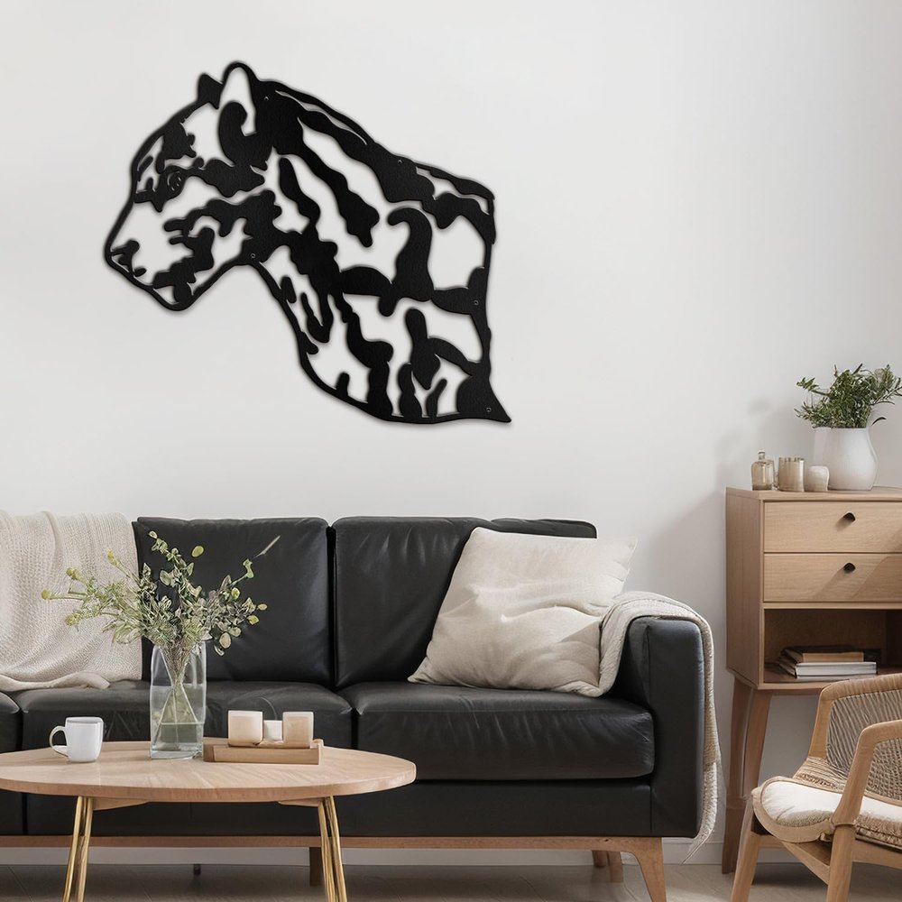 SIGNLEADER Metal Wall Art Decor Leopard Minimalist Modern Abstract Wall Sculpture Hangings Home Decoration for Living Room, Bedroom, Bathroom, Kitchen - 30" Black