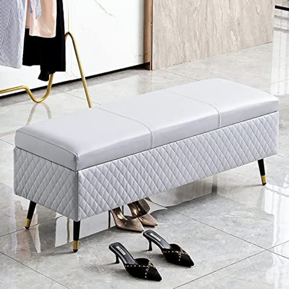 Taifuan Leather Storage Ottoman Bench,Premium Storage Bench End of Bed Upholstered Bench,Long Ottoman with Storage for Living Room, for Bedroom Living Room Entryway Rectangular Accent Bench