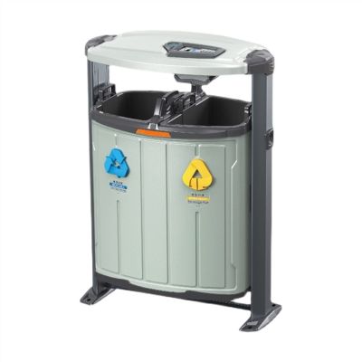 ULTRAWAVE Outdoor Trash Can Outdoor Trash Can Street Large Capacity with Ashtray Sanitation Trash Can Double Bucket Classification Trash Can Street Garbage Can(Color:A,Size:Small)