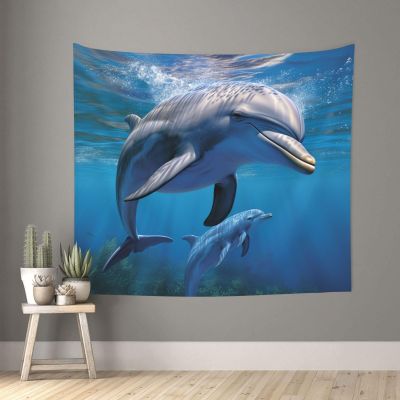 HJTRW Tapestry Wall Hanging 60 X 51 Inch Tapestry For Bedroom Funny Dolphin Sea Animal Wall Tapestry Wall Art Modern Wall Blanket Dorm Tapestries Poster Banner For Living Room Home Decor