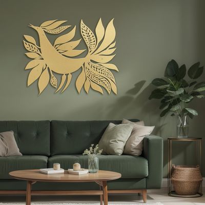 SIGNLEADER Metal Wall Art Decor Bird with Leaves Minimalist Modern Abstract Wall Sculpture Hangings Home Decoration for Living Room, Bedroom, Bathroom, Kitchen - 18" Gold