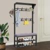 Caimcie 4 IN 1 Hallway Coat Rack, Coat Stand with Bench, Coat Rack, Double Hooks, Coat Rack Set for Hallway and Bedroom, Industrial Design, Metal Frame 100 * 33 * 170 Cm B view 1