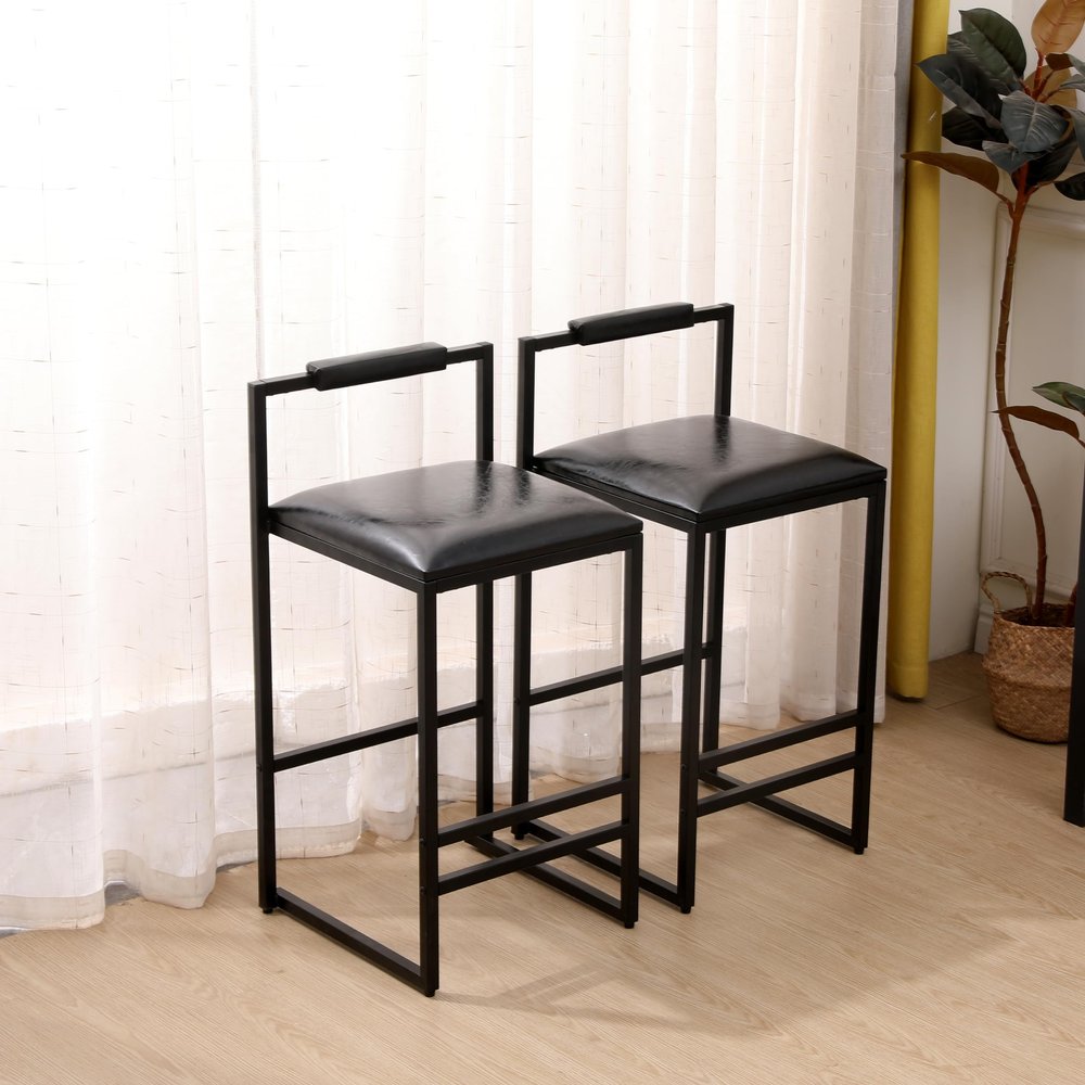 CIATRE Modern Counter Height Barstools with Back, Set of 2, Gray Upholstered Chairs with Metal Legs, Stylish and Comfortable Kitchen Island Stools for Home and Office Use (Black)