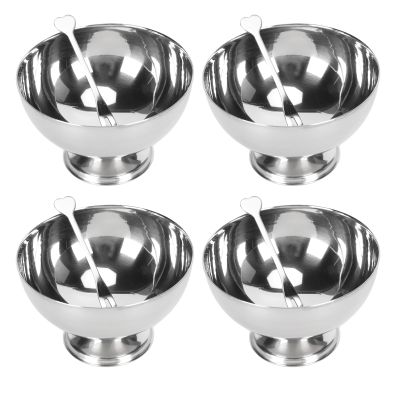 4Pcs Stainless Steel Dessert Bowl, Multi Functional Ice Cream Bowls Drop Resistant Rustproof Small Snack Bowls Serving Bowls with Forks for Hotels Restaurants
