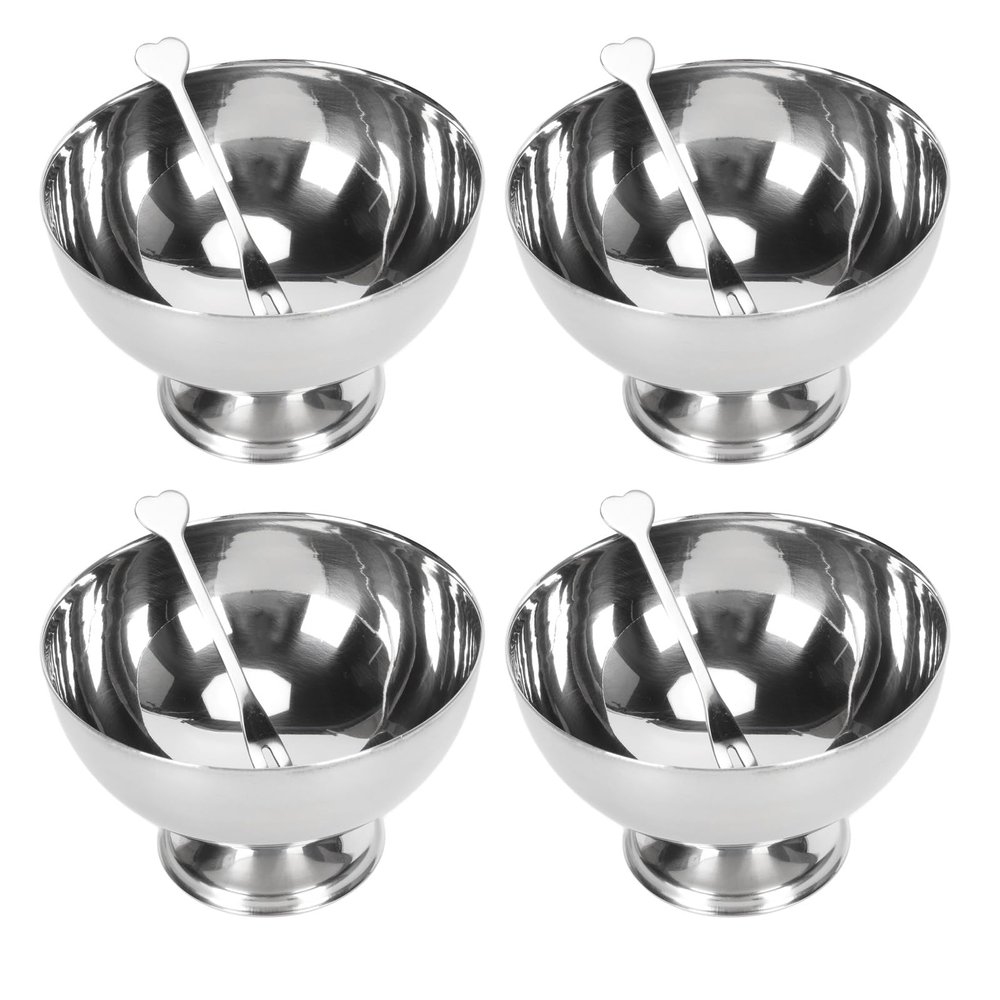 4Pcs Stainless Steel Dessert Bowl, Multi Functional Ice Cream Bowls Drop Resistant Rustproof Small Snack Bowls Serving Bowls with Forks for Hotels Restaurants