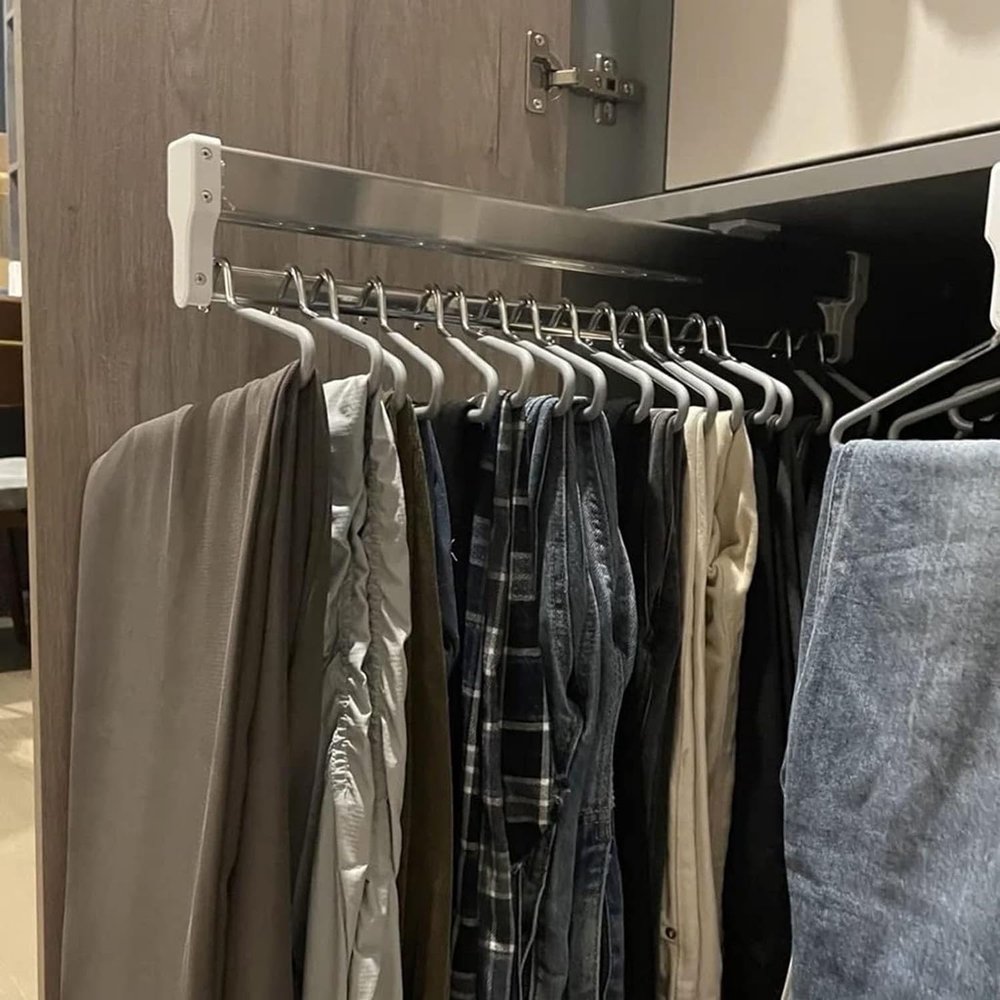 Heavy Duty Extendable Pull Out Closet Rod - Sliding Wardrobe Closet Rod, Extendable Clothes Rail With 2 Sliding Track, Pull Out Closet Rod Adjustable 30-80cm Wardrobe Rail Clothes Rack(Size:30cm/11.8i