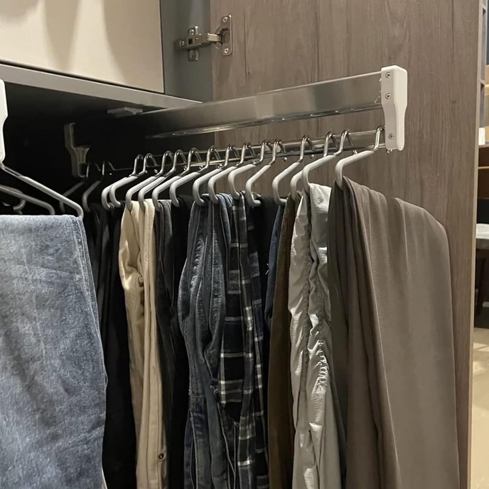 Extendable Pull Out Closet Rod - Pull Out Clothes Hanger Rail Rack - With 2 Sliding Rails Adjustable Extendable Clothes Rail, 201 Steel Finish Sliding Closet Rod, 30-80cm Wardrobe Rail(Size:550mm/21.6