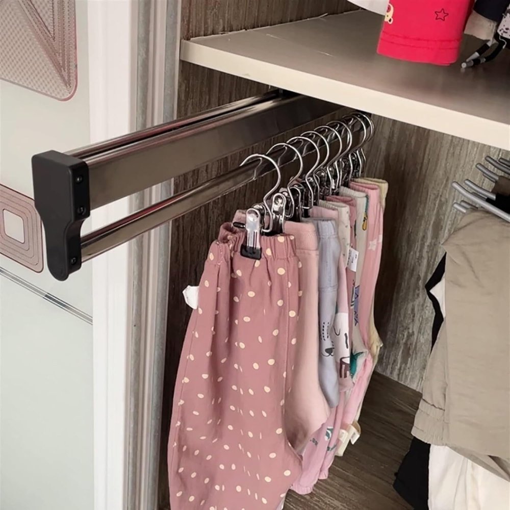 PROHEL Extendable Clothes Rail for Closet, Pull Out Closet Rod with 2 Sliding Rail Adjustable 30-80cm Wardrobe Rail Clothes Rack, Steel Finished, Space Saving, Load 25kg(Size:45cm/17.7inch)