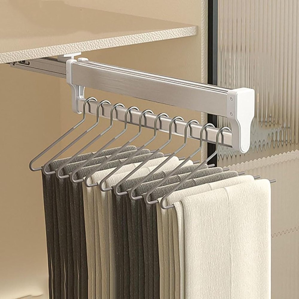 Adjustable Clothing Organizer Holder - Extendable Clothes Rail With 2 Sliding Track, Pull Out Closet Rod Adjustable 30-80cm Wardrobe Rail Clothes Rack, Load-bearing 25kg(Color:B,Size:550mm/21.6inch)
