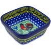 Polmedia Polish Pottery Square Bowl 4-inch UNIKAT - Rooster Parade Pattern Handmade in Boleslawiec Poland by Ceramika Artystyczna + Certificate of Authenticity view 1