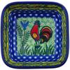 Polmedia Polish Pottery Square Bowl 4-inch UNIKAT - Rooster Parade Pattern Handmade in Boleslawiec Poland by Ceramika Artystyczna + Certificate of Authenticity view 2