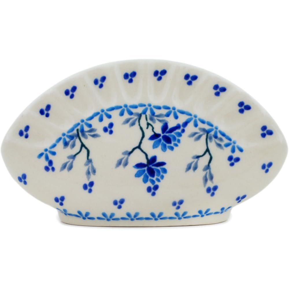 Polmedia Polish Pottery Napkin Holder - Blue Grapevine Pattern Handmade in Boleslawiec Poland by Ceramika Artystyczna + Certificate of Authenticity