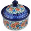 Polmedia Polish Pottery Jar with Lid UNIKAT - Orange Blooms Pattern Handmade in Boleslawiec Poland by Ceramika Artystyczna + Certificate of Authenticity view 1